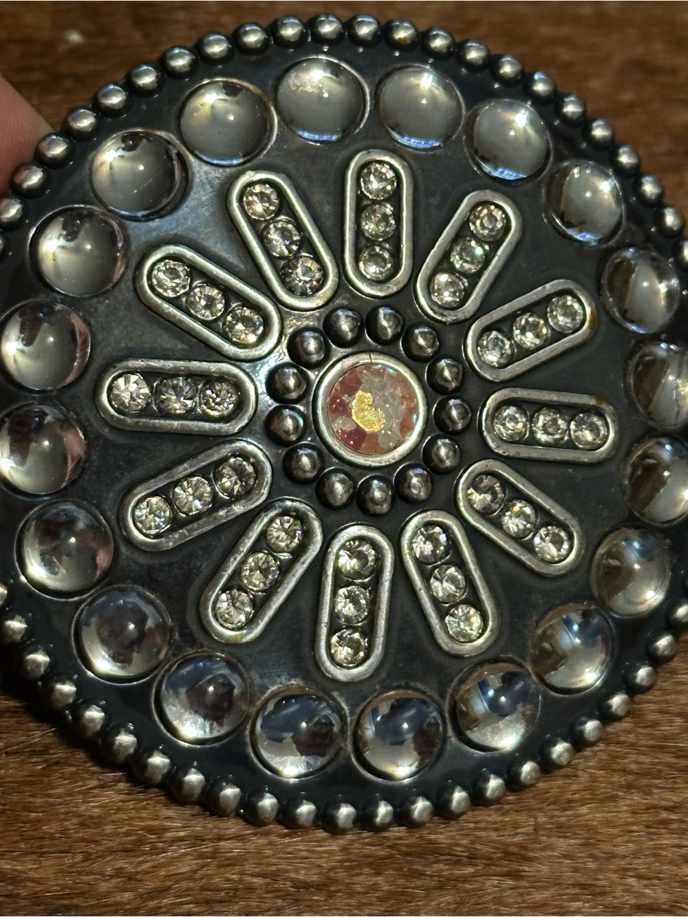 Vintage Tony Lama Women's Black Ostrich Leather Rhinestone Concho Belt - Picture 9 of 12